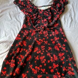 Floral Black and Red Dress